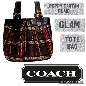 COACH 😍 Poppy Glam Glitter Tartan Plaid Hobo Tote